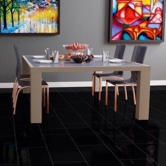 8mm Black High Gloss Tile Laminate Flooring (U190)