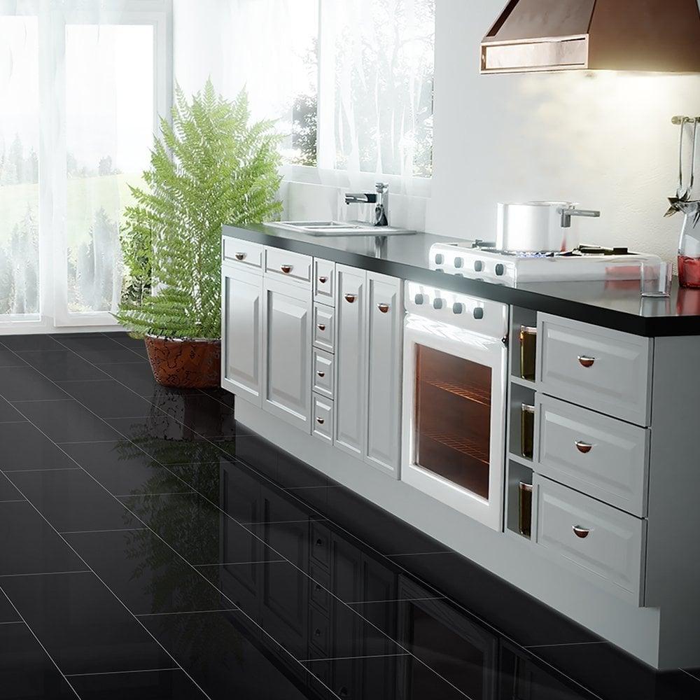 8mm Black High Gloss Tile Laminate Flooring (U190)