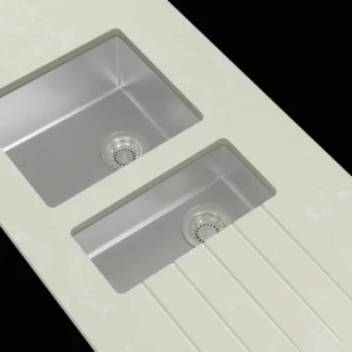 Minerva Calcutta White S/Steel Sink Module R10 Sink Duo Bowl LHB 25mm 3050 X 650