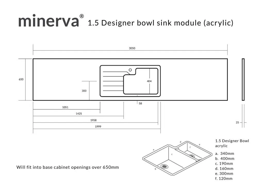 Minerva Copper Fleck Sink Module Acrylic Sink Designer Bowl LHB 25mm 3050 X 650 - Image 4
