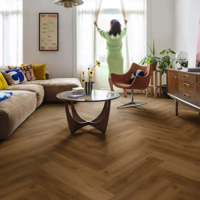 Quick-Step Alpha Ciro Herringbone Botanic Caramel Oak LVT Flooring ...
