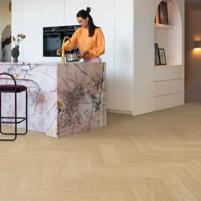 Quick-Step Alpha Ciro Herringbone Pure Oak Blush LVT Flooring AVHBU40359