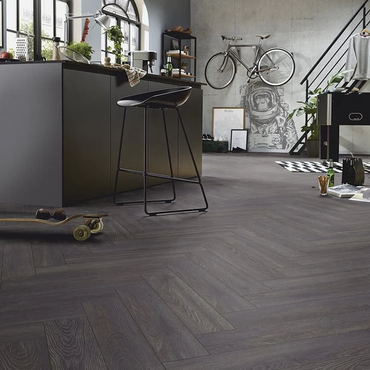 Kronotex Herringbone 8mm Laminate Elba Oak Black D6010