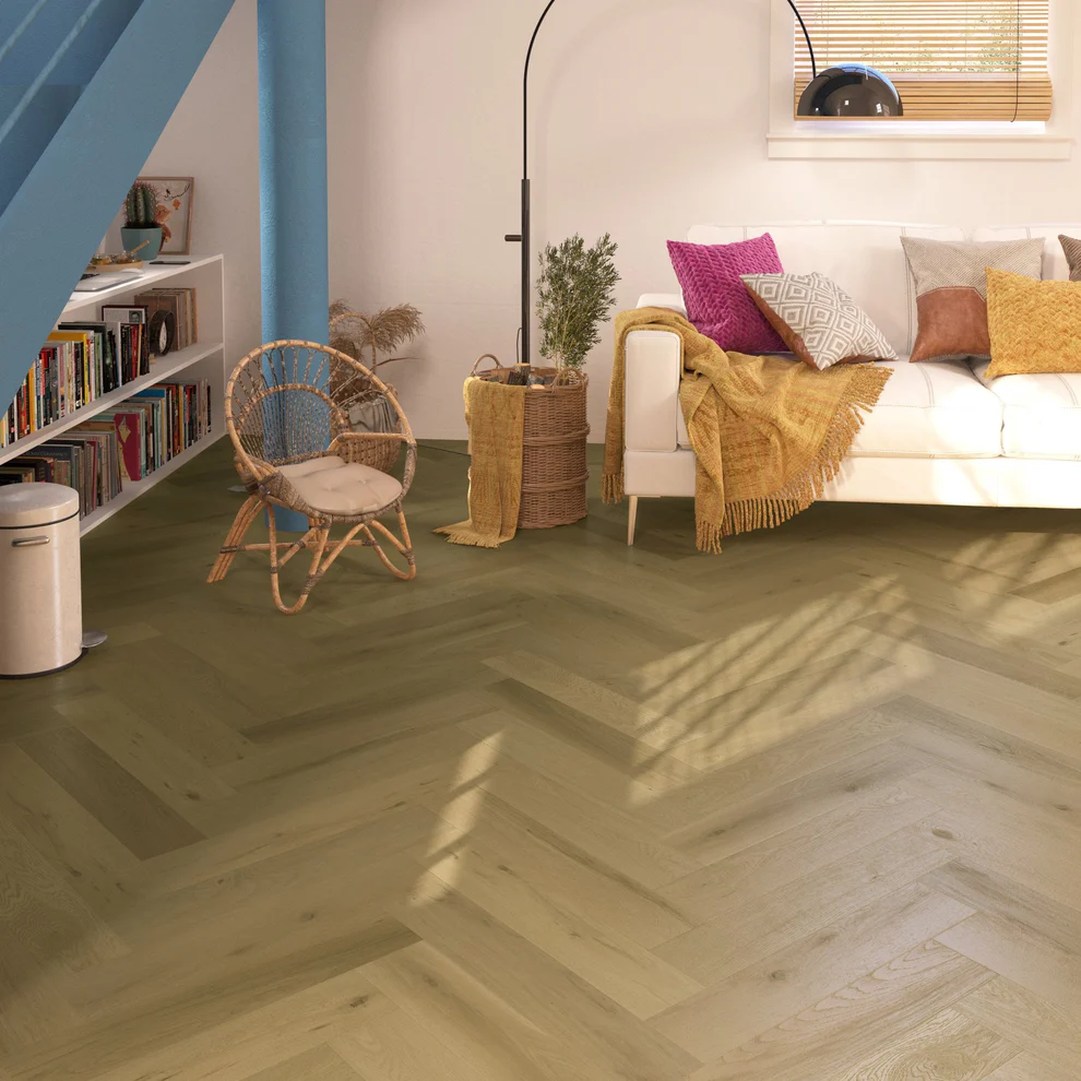 Leader-Tec HydroShield Waterproof Real Wood Flooring Dune Oak Herringbone