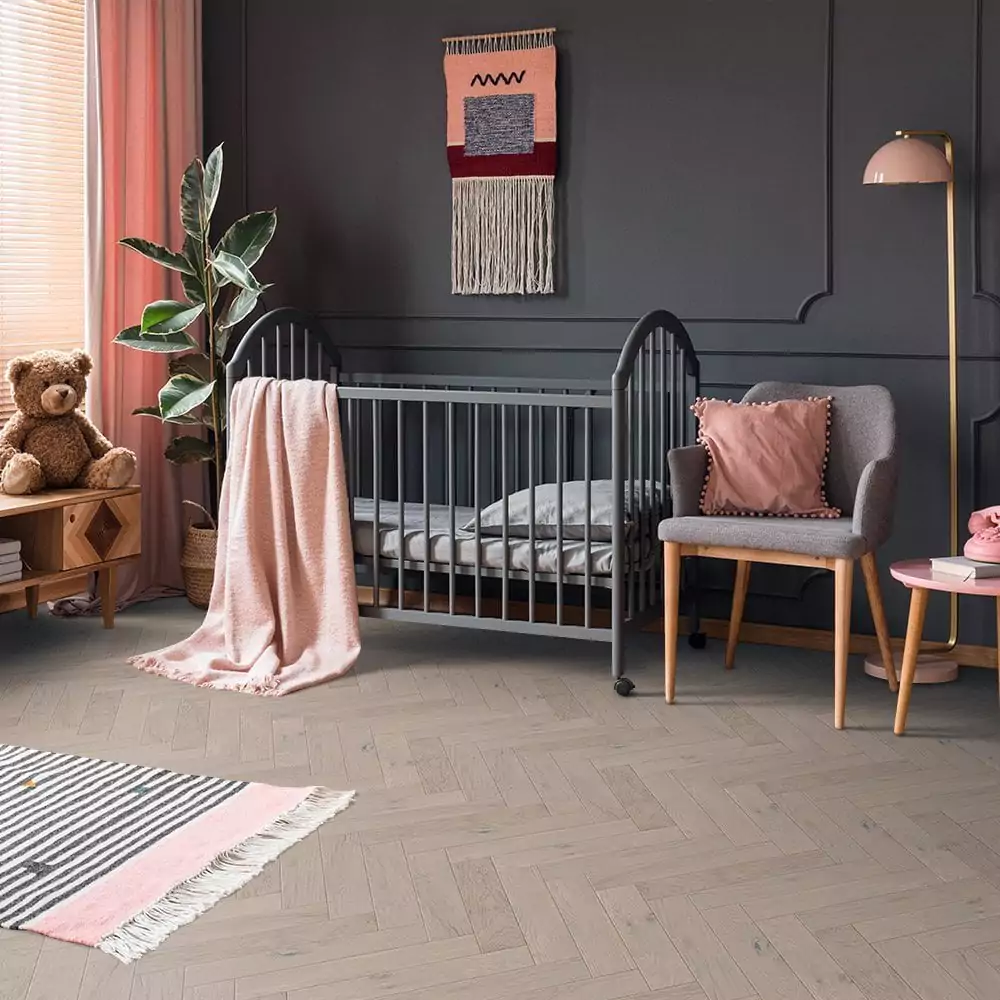 Liberty Floors Herringbone Parquet 14mm Engineered Pebble Grey Oak Matt Lacquered Flooring
