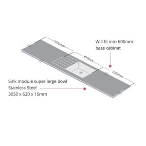 Metis Brown Fleck S/Steel Sink Module Super Large Bowl 3050 x 620 x 15mm