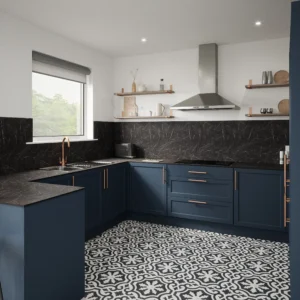 Mariz Vena Black 3050 x 640 x 12mm Worktop w/ 1.5 Designer Bowl Stainless Steel Undermount Sink 10mm Radius RHB