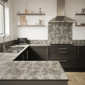 Mariz Dark Concrete 3050 x 640 x 12mm Worktop w/ 1.5 Designer Bowl Stainless Steel Undermount Sink 10mm Radius RHB