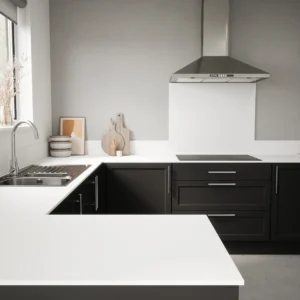 Mariz Pure White 3050 x 640 x 12mm Worktop w/ 1.5 Designer Bowl Stainless Steel Undermount Sink 10mm Radius RHB
