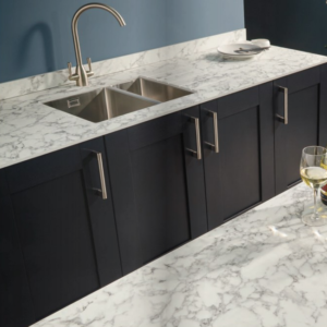 Mariz White Marble 3050 x 640 x 12mm Worktop w/ 1.5 Designer Bowl Stainless Steel Undermount Sink 10mm Radius RHB