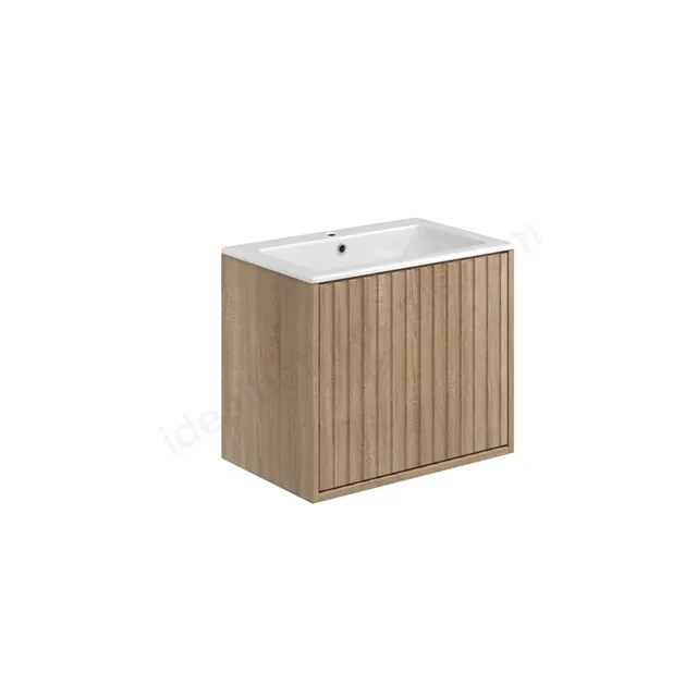 Scudo Alfie 600mm Fluted Wall Mounted Vanity Unit With White Basin - Sonoma Oak