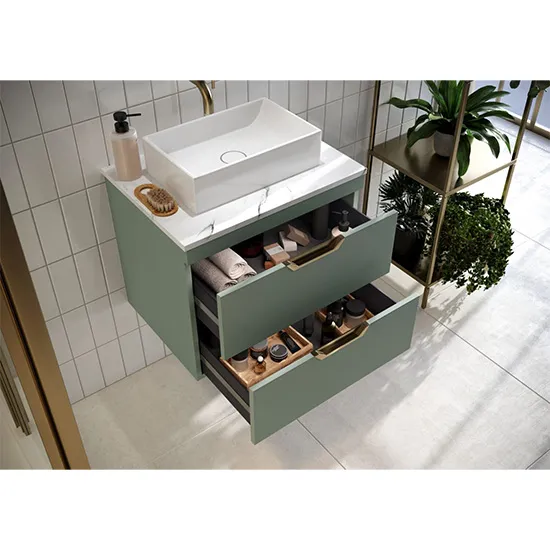 Scudo Aubrey 600mm Wall Mounted Vanity Unit With White Basin - Reed Green - Image 2