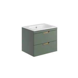Scudo Aubrey 600mm Wall Mounted Vanity Unit With White Basin - Reed Green