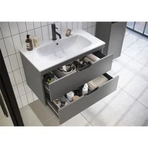 Scudo Aubrey 800mm Wall Mounted Vanity Unit With White Basin - Dust Grey