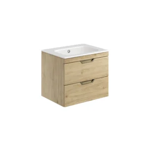 Scudo Aubrey 800mm Wall Mounted Vanity Unit With White Basin - Davos Oak