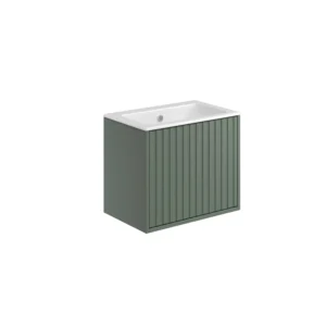 Scudo Alfie 600mm Fluted Wall Mounted Vanity Unit With White Basin - Reed Green