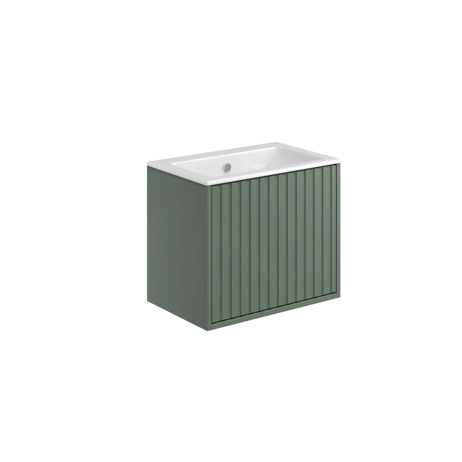 Scudo Alfie 600mm Fluted Wall Mounted Vanity Unit With White Basin - Reed Green - Image 2