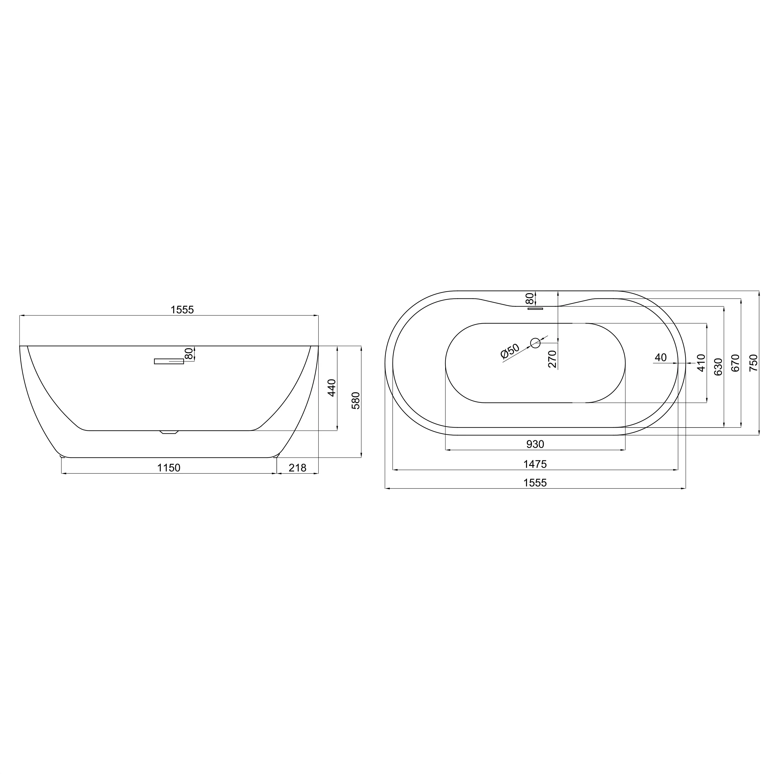Scudo Onyx Acrylic Bath 1555 - White - Image 2