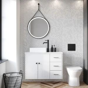 Scudo Belini Round LED Hanging Mirror - Matte Black