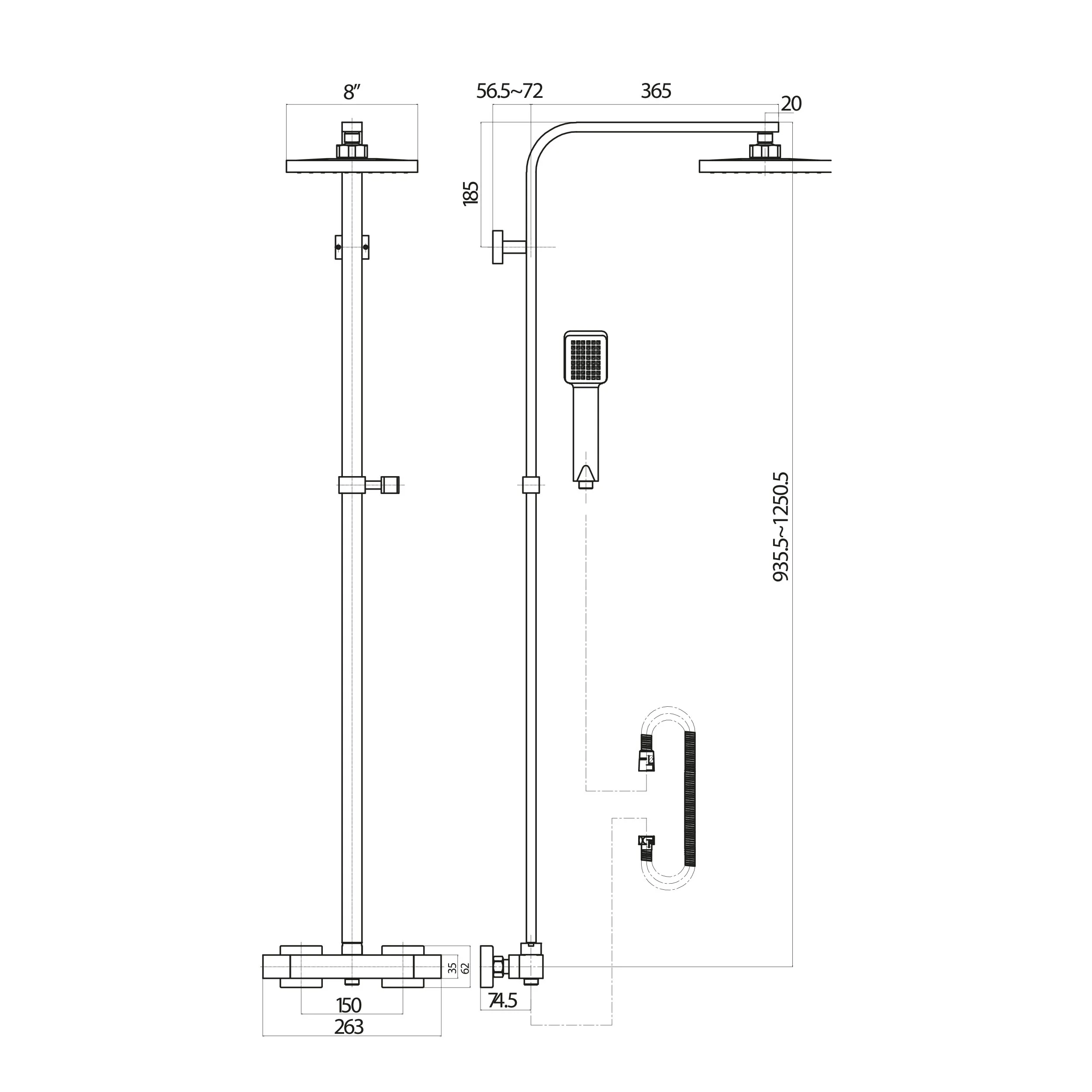 Scudo Lunar Square Rigid Riser Shower - Black - Image 3