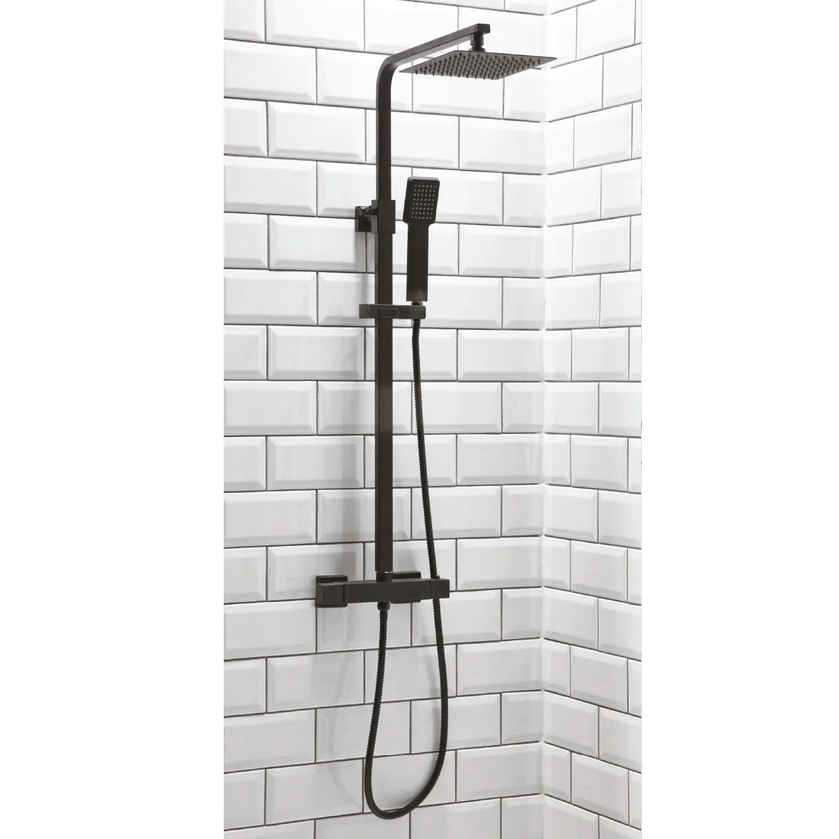 Scudo Lunar Square Rigid Riser Shower - Black