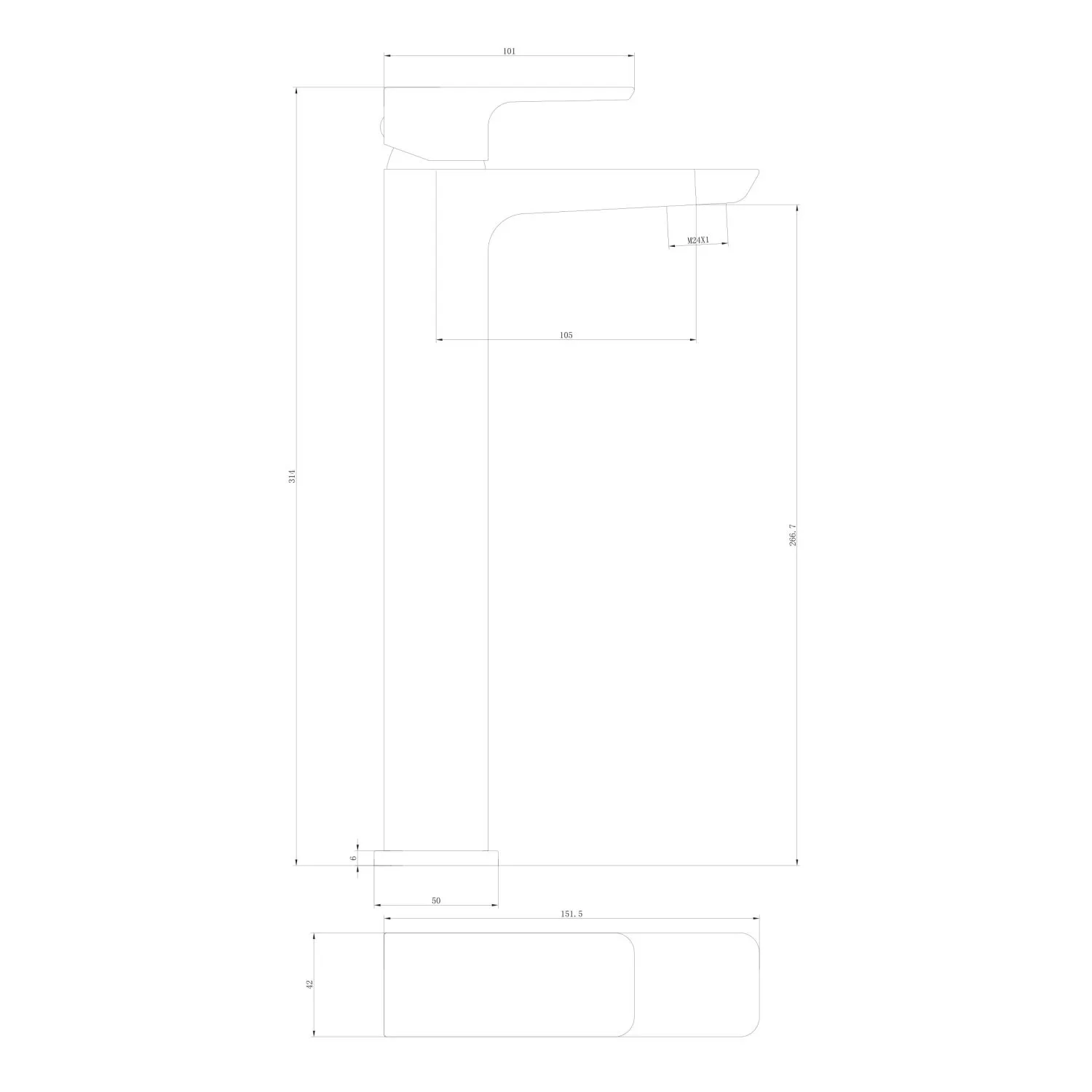 Scudo Muro Deck Mounted 1 Handle High Riser Basin Mixer - Matte Black - Image 2