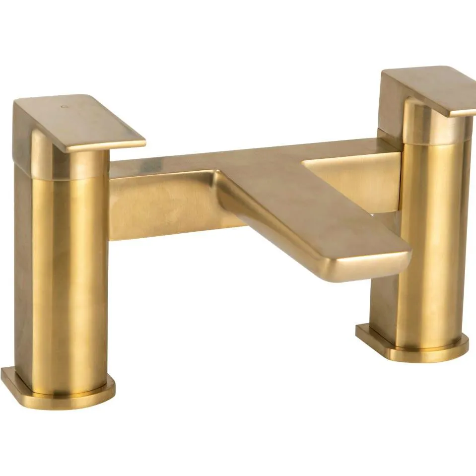 Scudo Muro 2 Tap Hole Deck Mounted Bath Filler - Brushed Brass