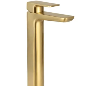 Scudo Muro Deck Mounted 1 Handle High Riser Basin Mixer - Brushed Brass