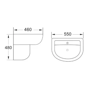 Scudo Belini and Deia 550mm Basin and Semi-Pedestal - 1 Tap Hole White
