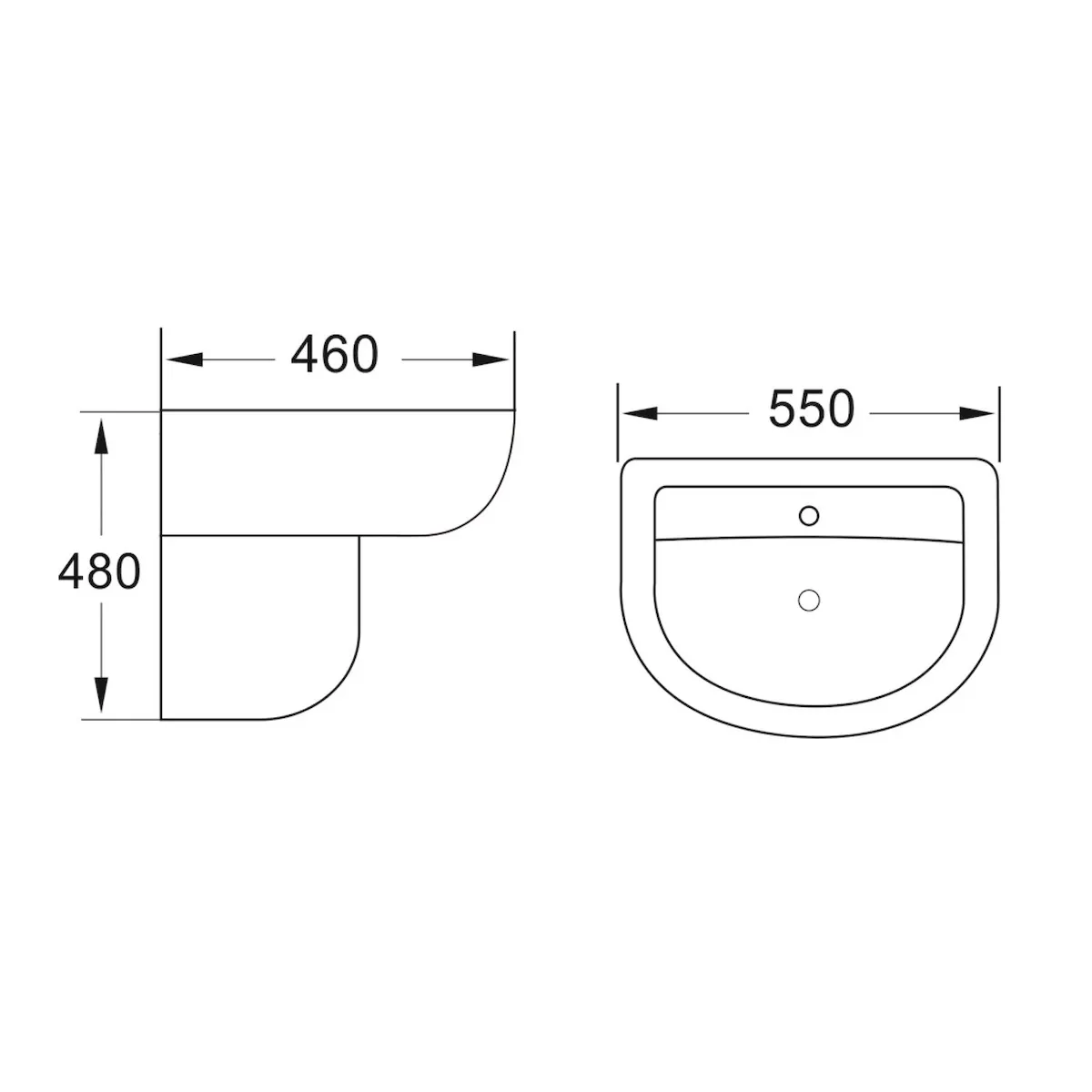 Scudo Belini and Deia 550mm Basin and Semi-Pedestal - 1 Tap Hole White - Image 2
