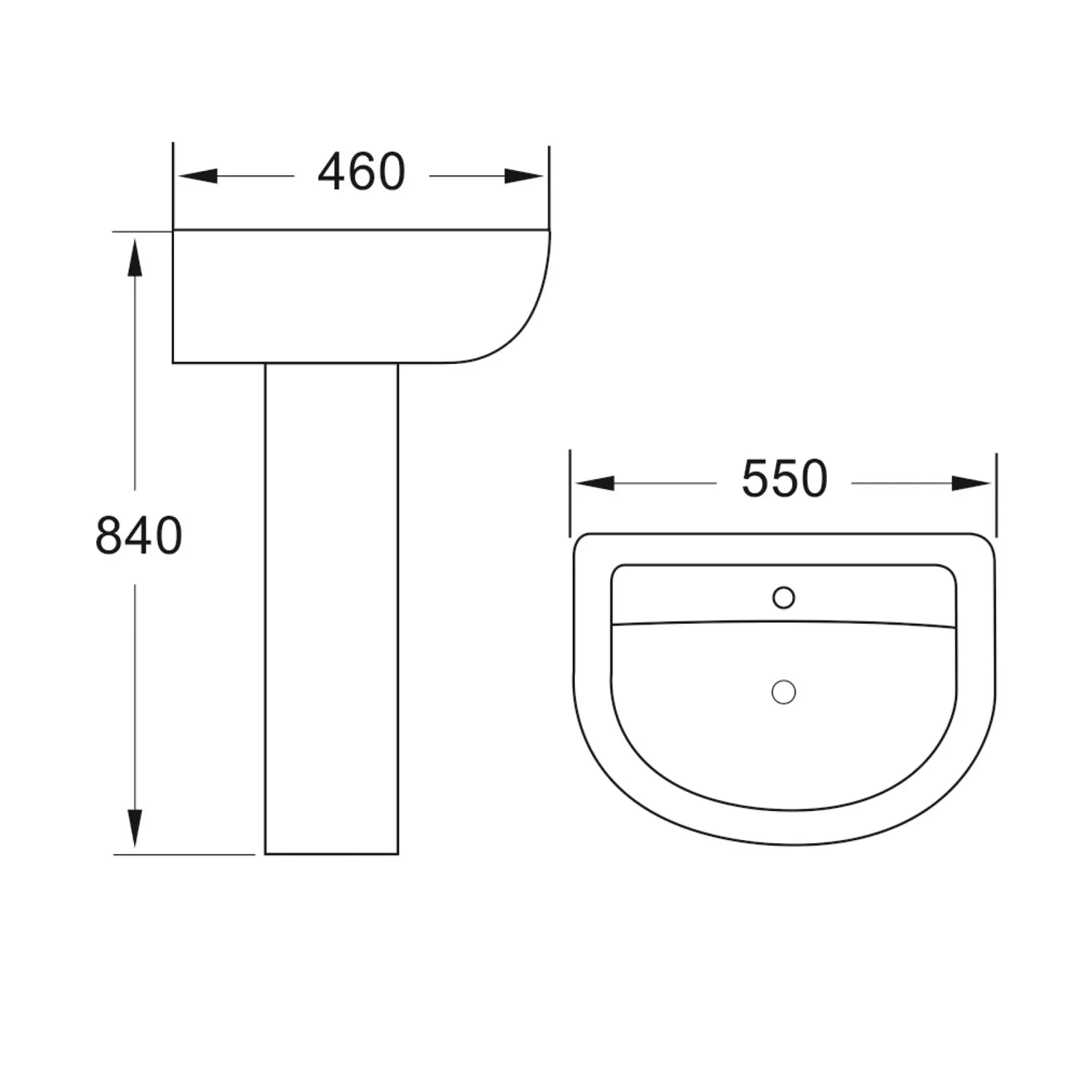 Scudo Belini and Deia 500mm Basin and Pedestal - 1 Tap Hole White - Image 5