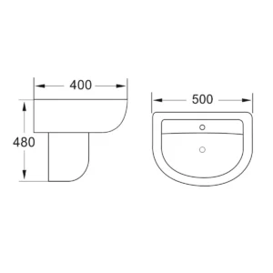 Scudo Belini and Deia 500mm Basin and Semi-Pedestal - 1 Tap Hole White