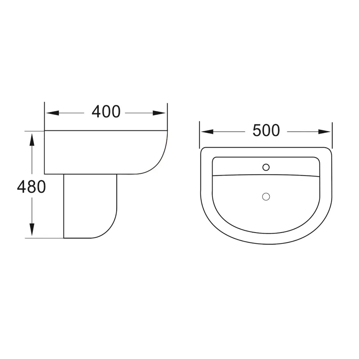 Scudo Belini and Deia 500mm Basin and Pedestal - 1 Tap Hole White - Image 2