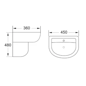 Scudo Belini and Deia 450mm Basin and Semi-Pedestal - 1 Tap Hole White
