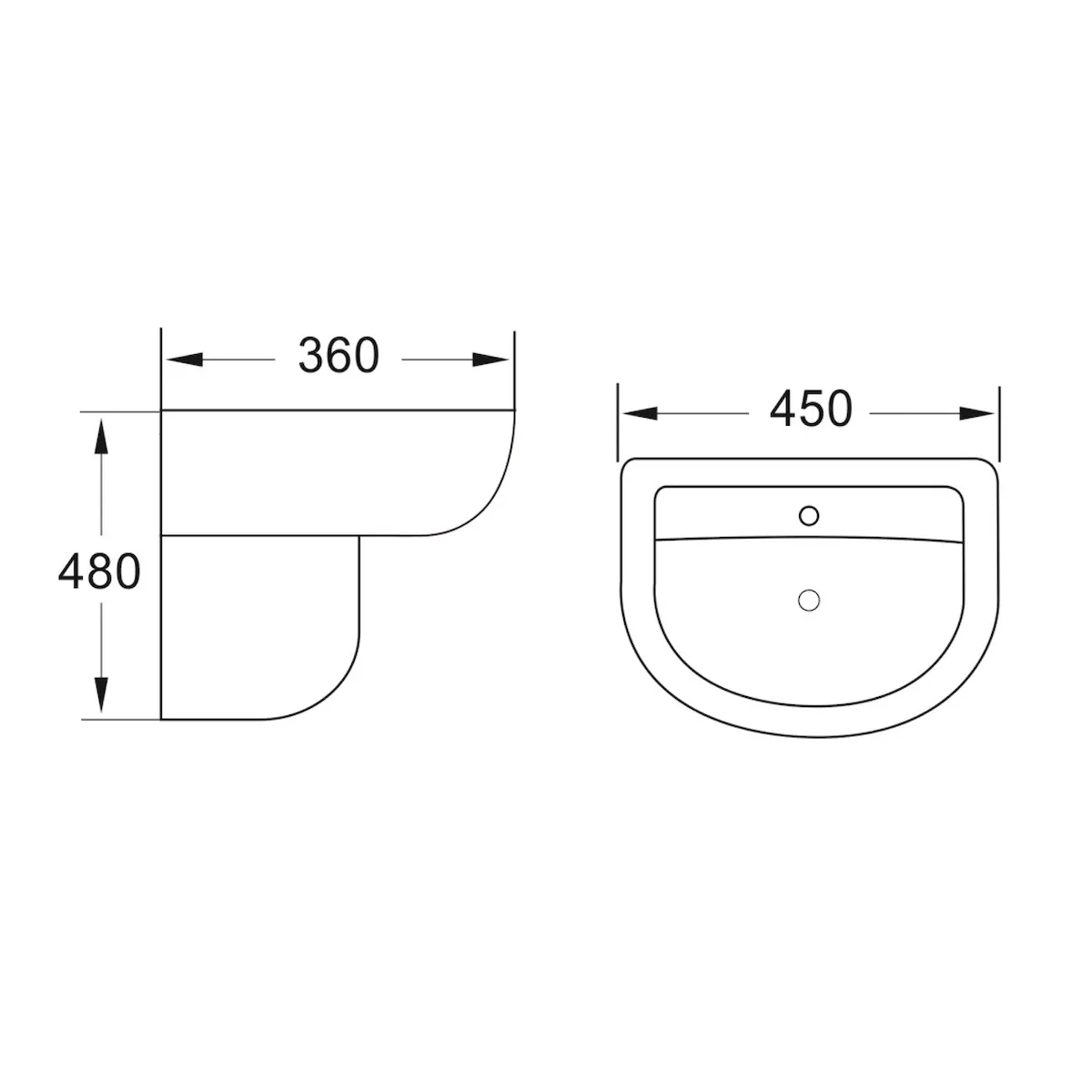 Scudo Belini and Deia 450mm Basin and Semi-Pedestal - 1 Tap Hole White - Image 2