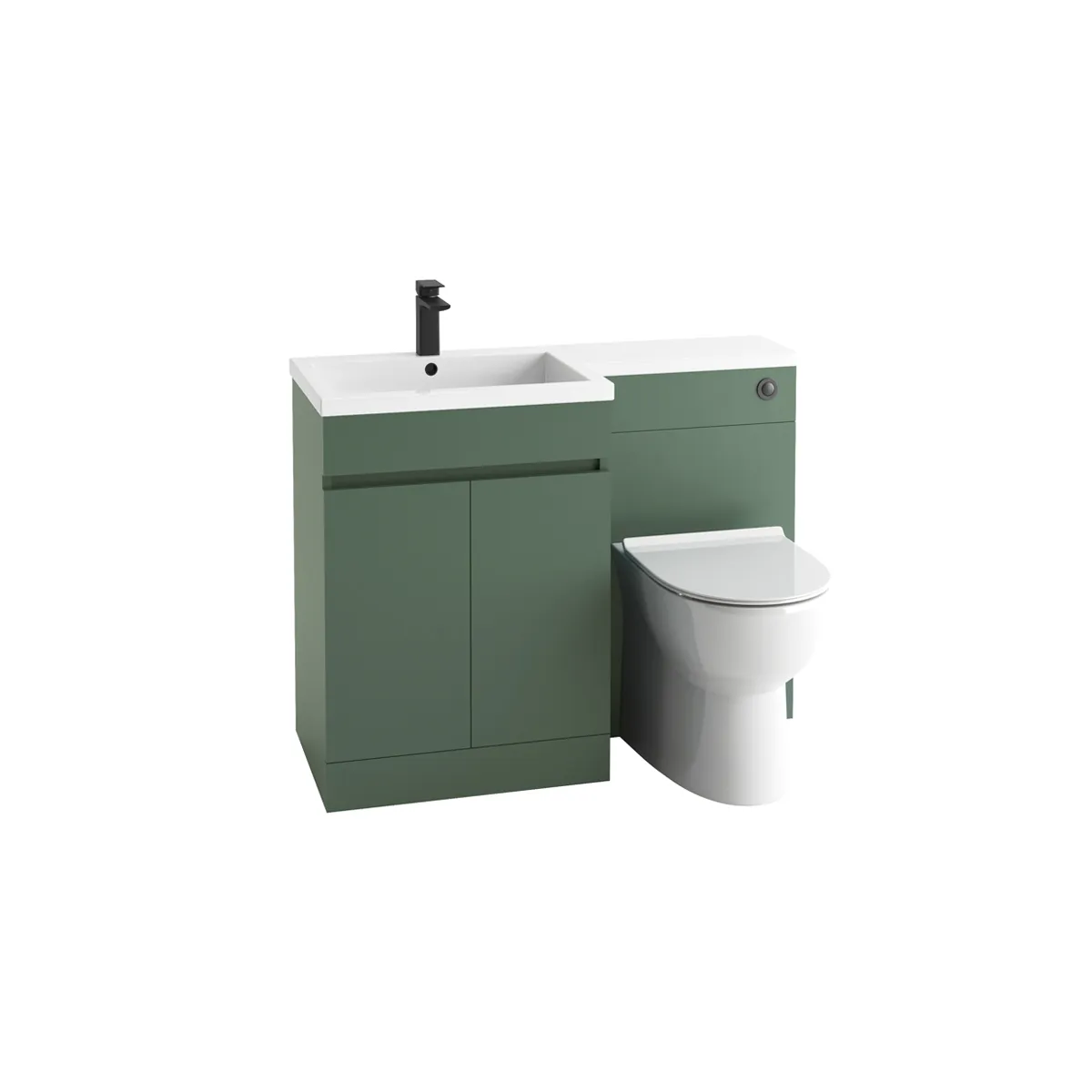 Scudo Empire 1100mm Vanity + WC Unit With L/H White L Shape Stone Basin - Matte Sage Green