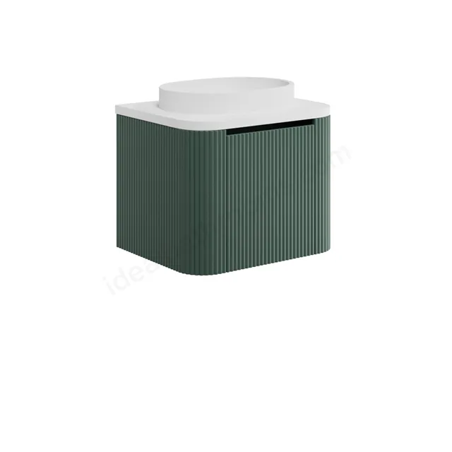 Scudo Linea Curve 600mm Vanity Unit With Brass Legs and White Basin - Reed Green - Image 3