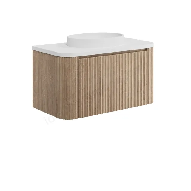 Scudo Linea Curve 900mm Vanity Unit With Brass Legs and White Basin - Sonoma Oak