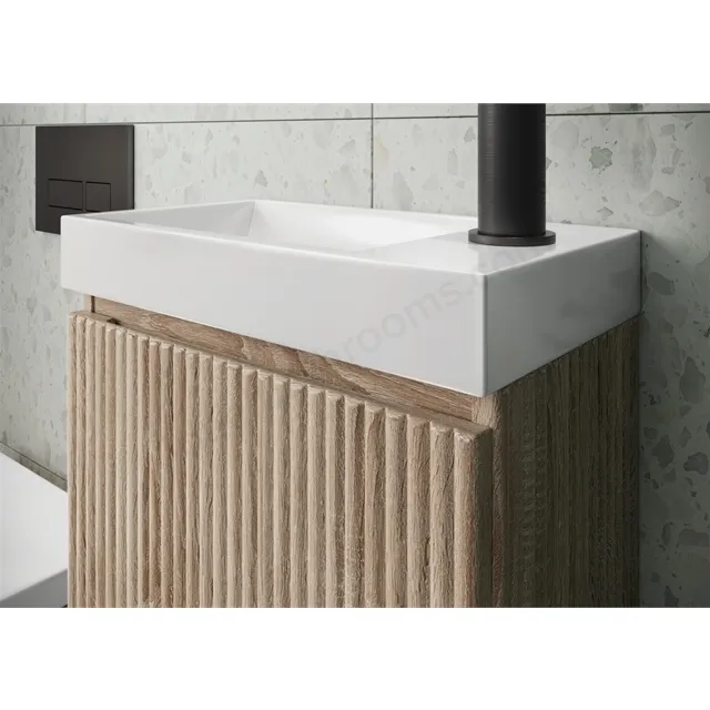 Scudo Linea 400mm Cloakroom Unit With White Basin - Sonoma Oak - Image 2