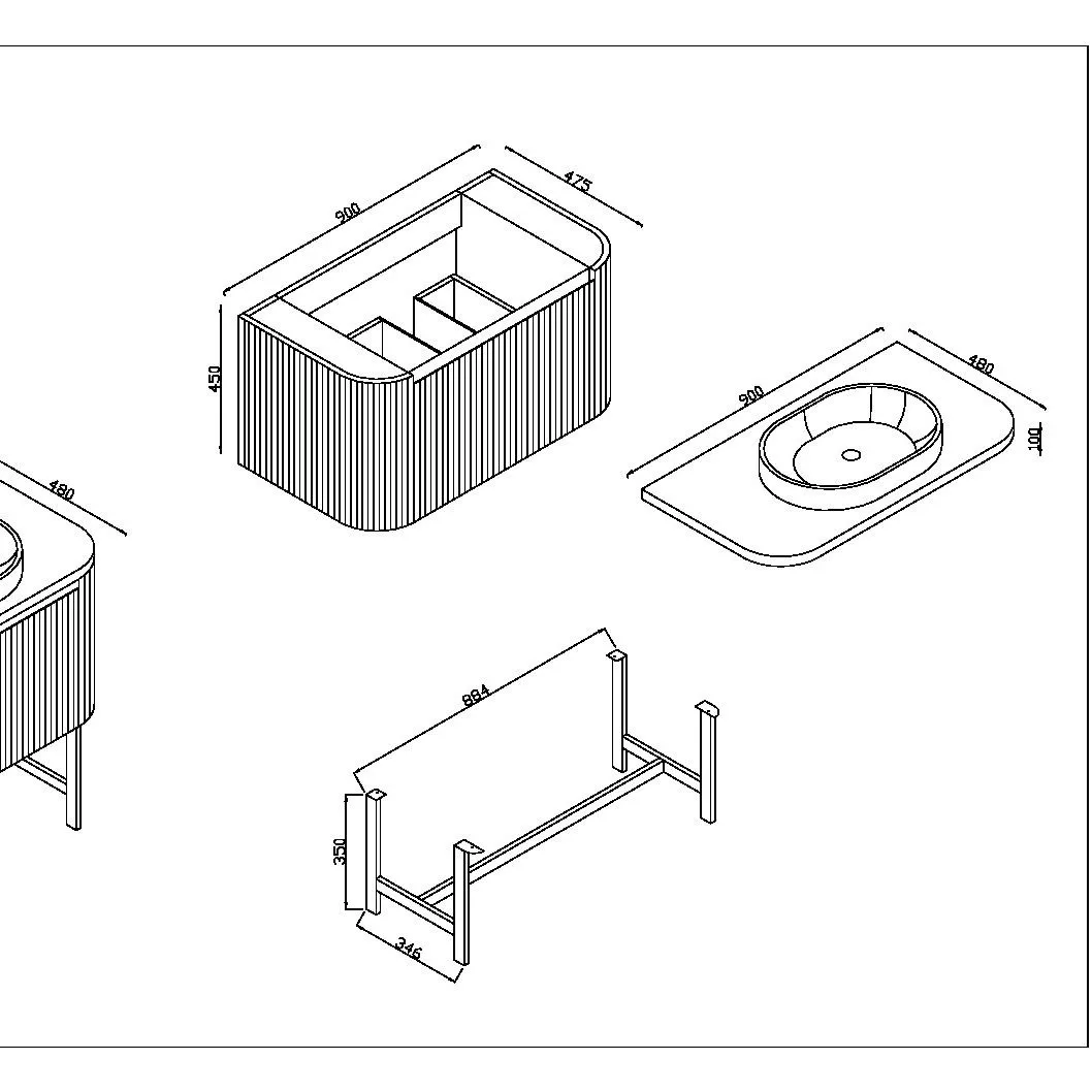 Scudo Linea Curve 900mm Vanity Unit With Brass Legs and White Basin - Matte Black - Image 4