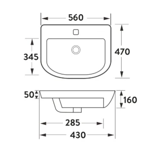 Scudo Middleton 560mm Semi Recessed Basin - 1 Tap Hole White