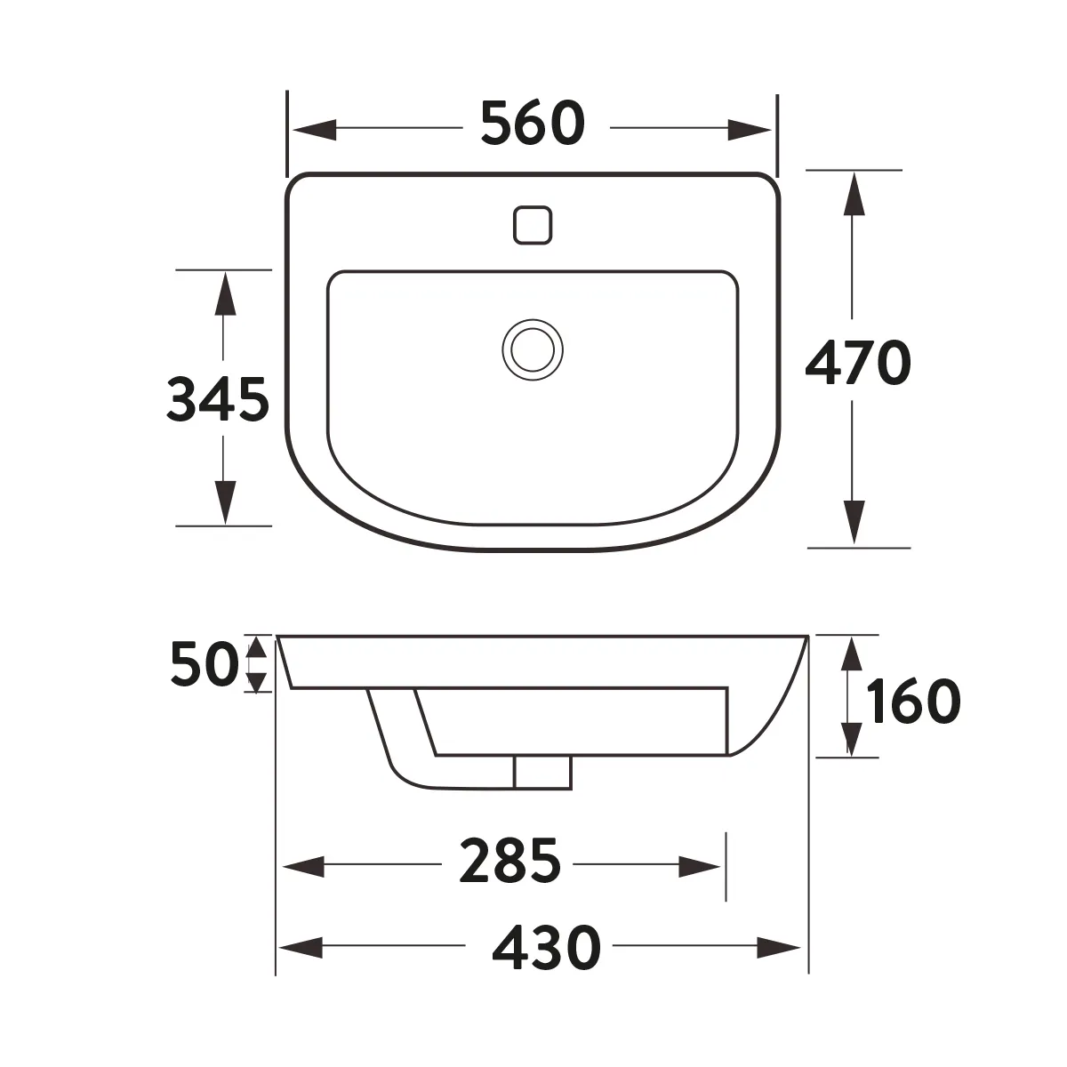 Scudo Middleton 560mm Semi Recessed Basin - 1 Tap Hole White - Image 2