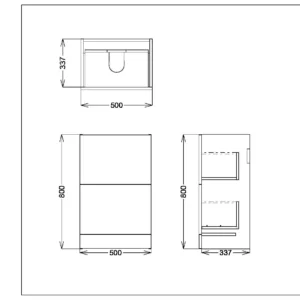 Scudo Muro 500mm Floor Standing 2 Drawer Unit With White Ceramic Basin - Gloss White