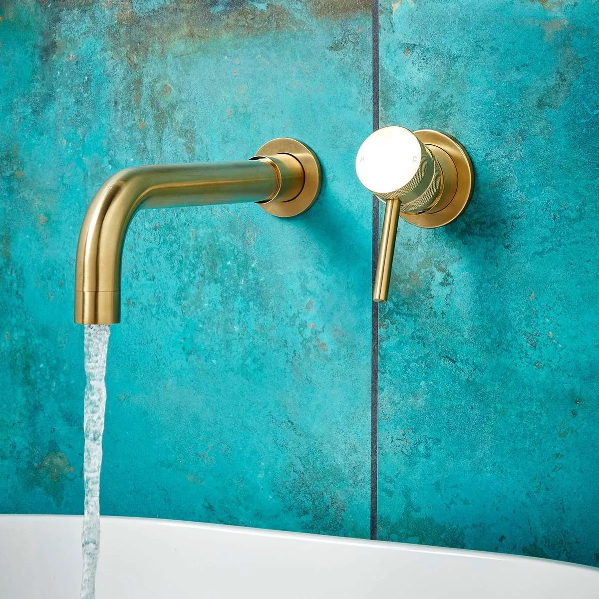 Scudo Core Wall Mounted Basin Tap - Brushed Brass - Image 2