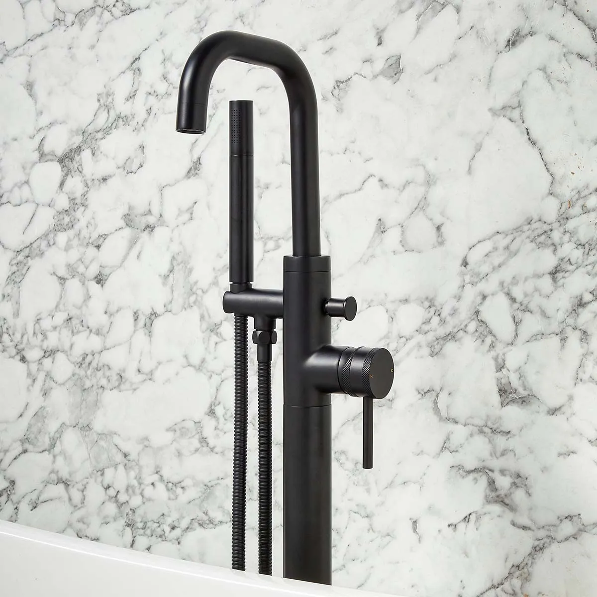 Scudo Core Freestanding Bath Shower Mixer - Black - Image 2