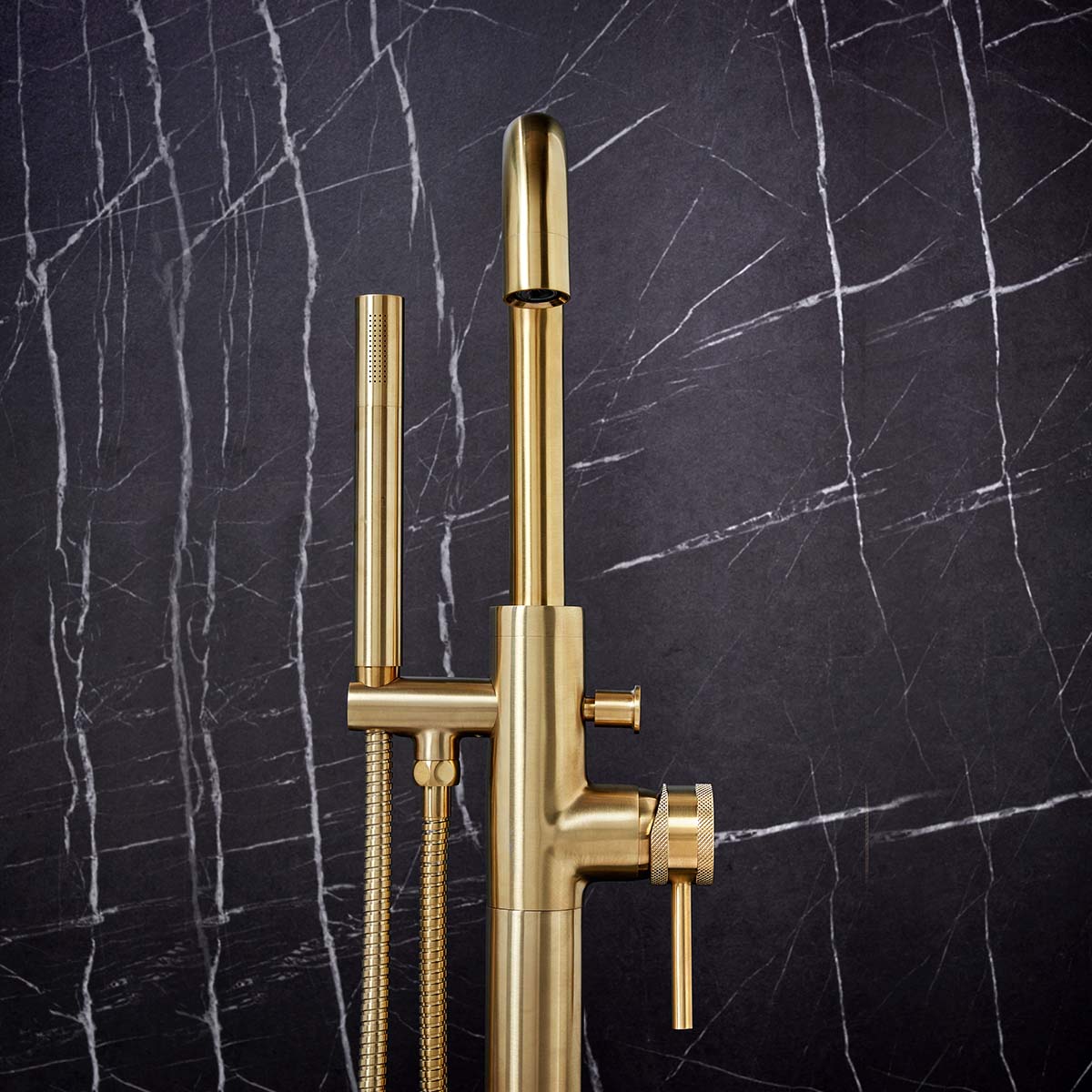 Scudo Core Freestanding Bath Shower Mixer - Brushed Brass - Image 3