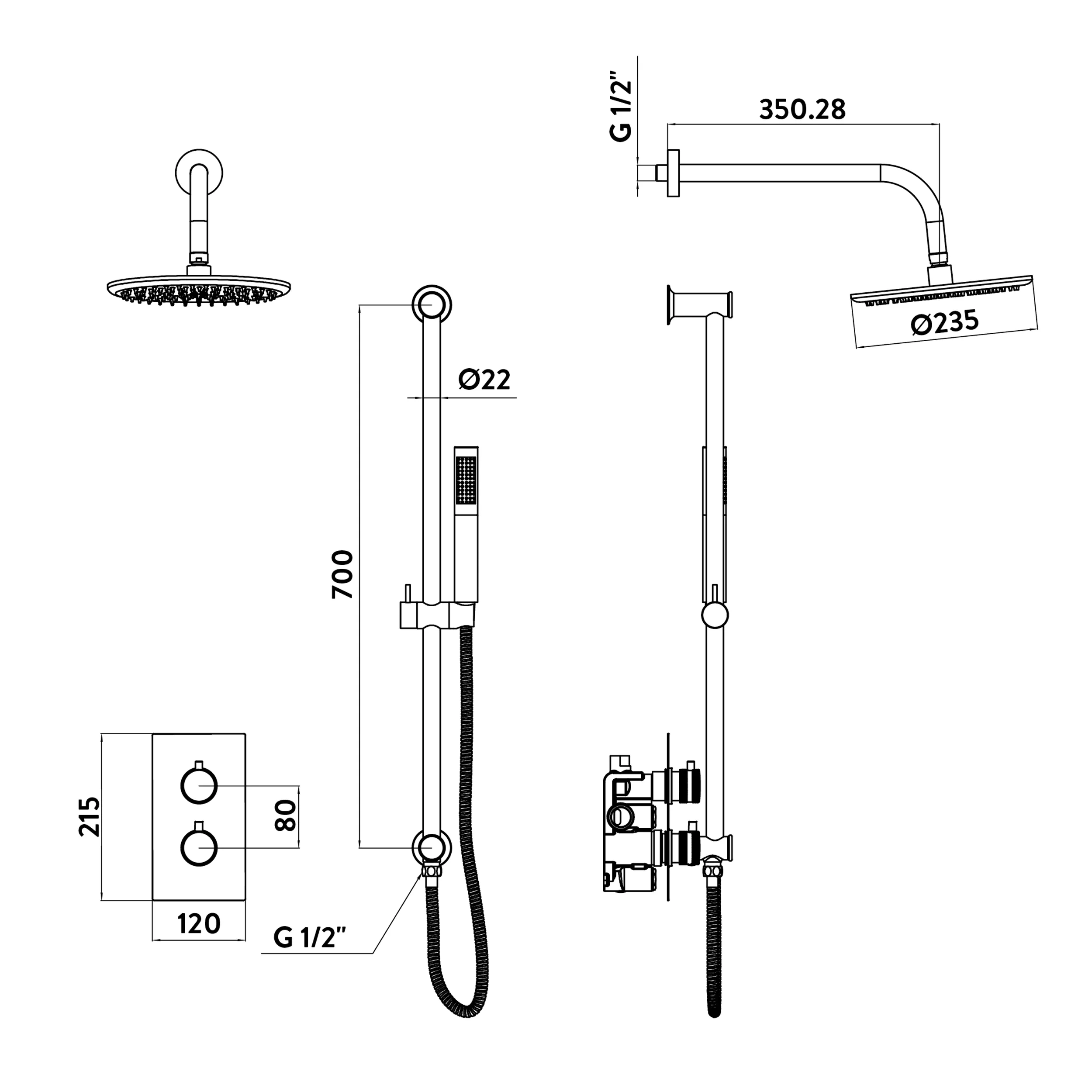 Scudo Core Round Handle Head & Handset Riser Kit - Chrome - Image 3