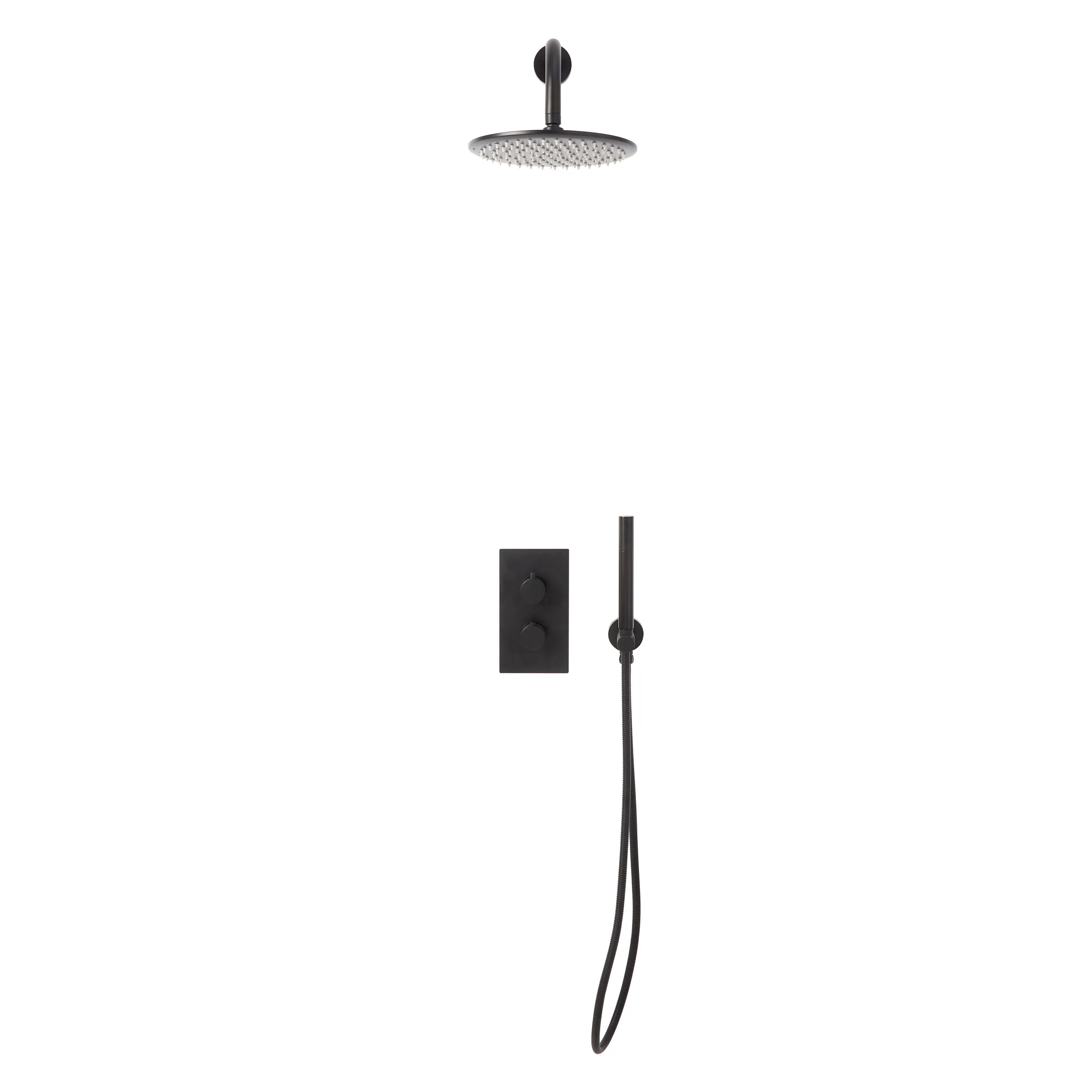 Scudo Core Round Handle Shower Arm Drench Head Handset & Mounting Bracket - Black
