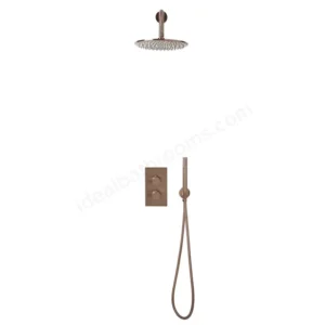 Scudo Core Round Handle Shower Arm Drench Head Handset & Mounting Bracket - Brushed Bronze