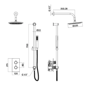 Scudo Core Round Handle Head & Handset Riser Kit - Brushed Bronze